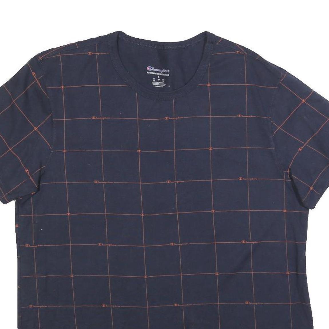 CHAMPION Mens Navy & Red Graphic T-Shirt L Short Sleeve Crew Neck Cotton Blend