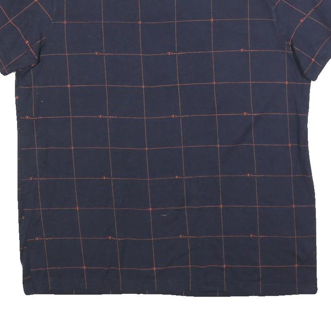 CHAMPION Mens Navy & Red Graphic T-Shirt L Short Sleeve Crew Neck Cotton Blend