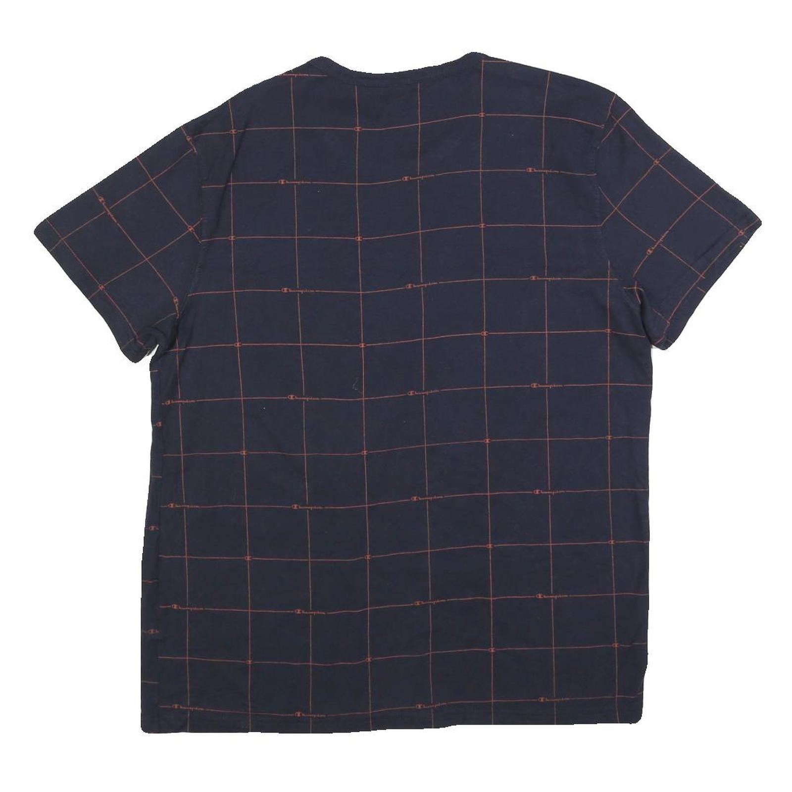 CHAMPION Mens Navy & Red Graphic T-Shirt L Short Sleeve Crew Neck Cotton Blend