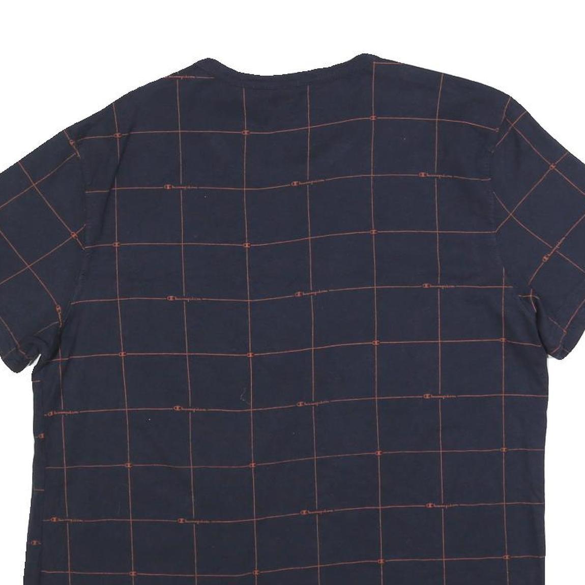 CHAMPION Mens Navy & Red Graphic T-Shirt L Short Sleeve Crew Neck Cotton Blend