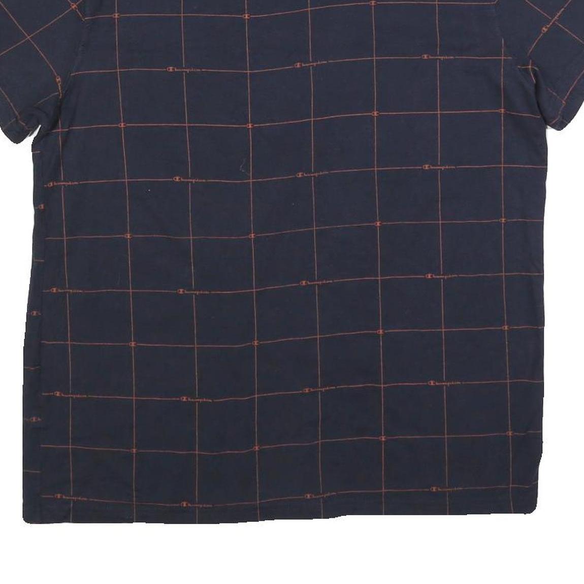 CHAMPION Mens Navy & Red Graphic T-Shirt L Short Sleeve Crew Neck Cotton Blend