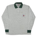 TOMMY HILFIGER Mens White & Dark Green Long Sleeve Checked Polo Shirt L Cotton