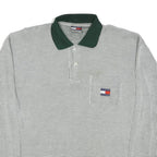 TOMMY HILFIGER Mens White & Dark Green Long Sleeve Checked Polo Shirt L Cotton