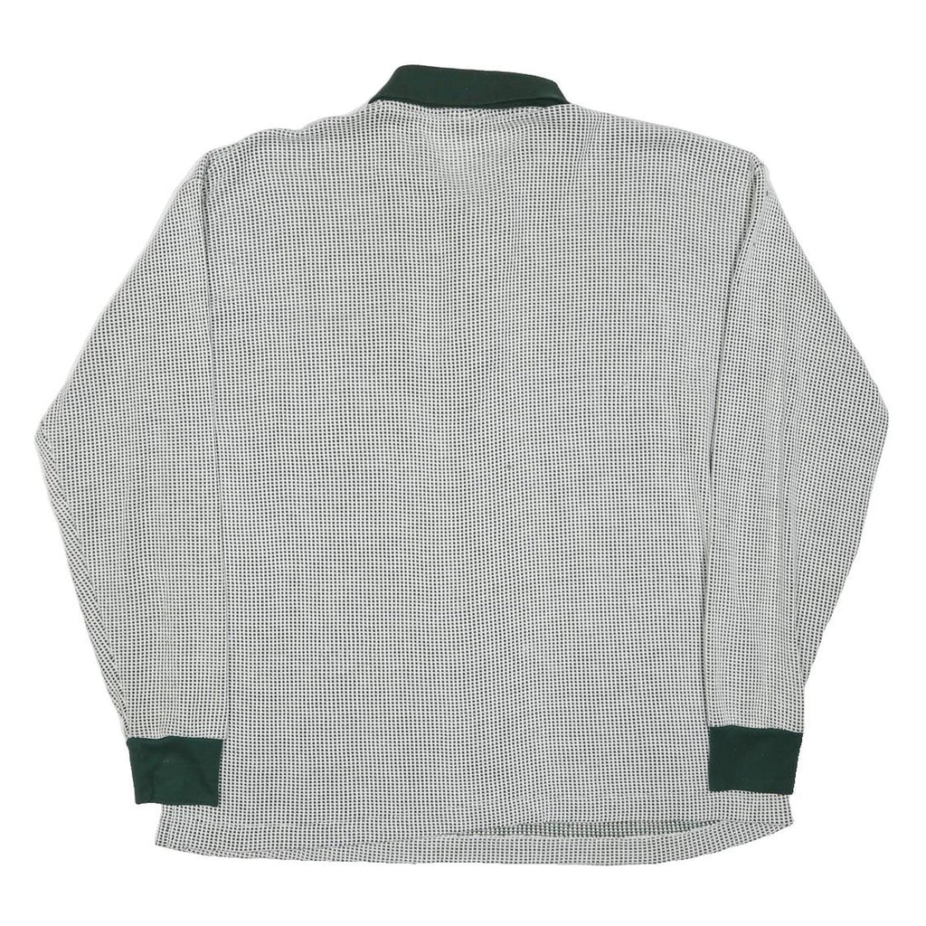 TOMMY HILFIGER Mens White & Dark Green Long Sleeve Checked Polo Shirt L Cotton