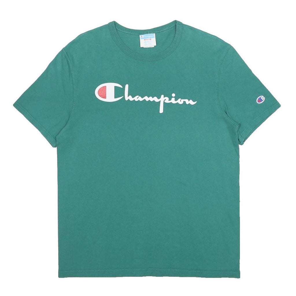 CHAMPION Mens Green Cotton T-Shirt M Short Sleeve Crew Neck Logo Graphic