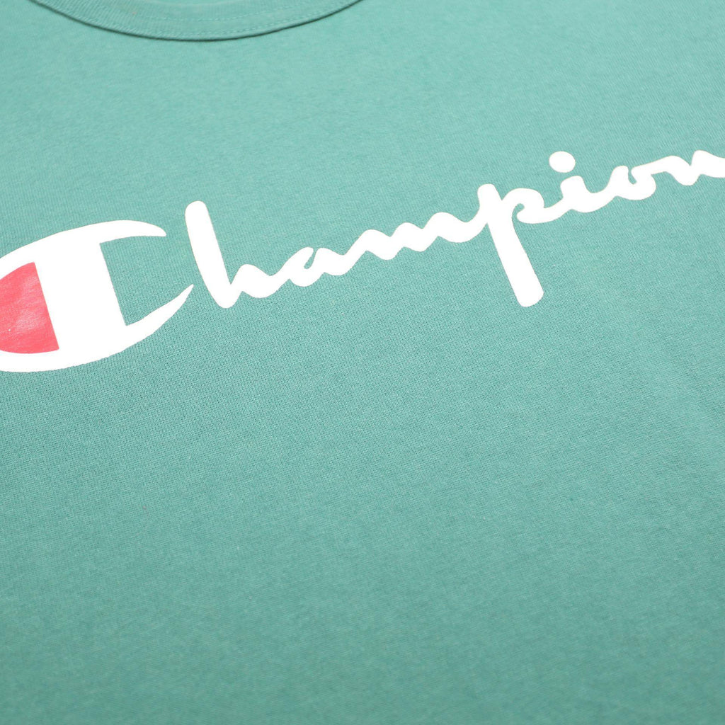 CHAMPION Mens Green Cotton T-Shirt M Short Sleeve Crew Neck Logo Graphic