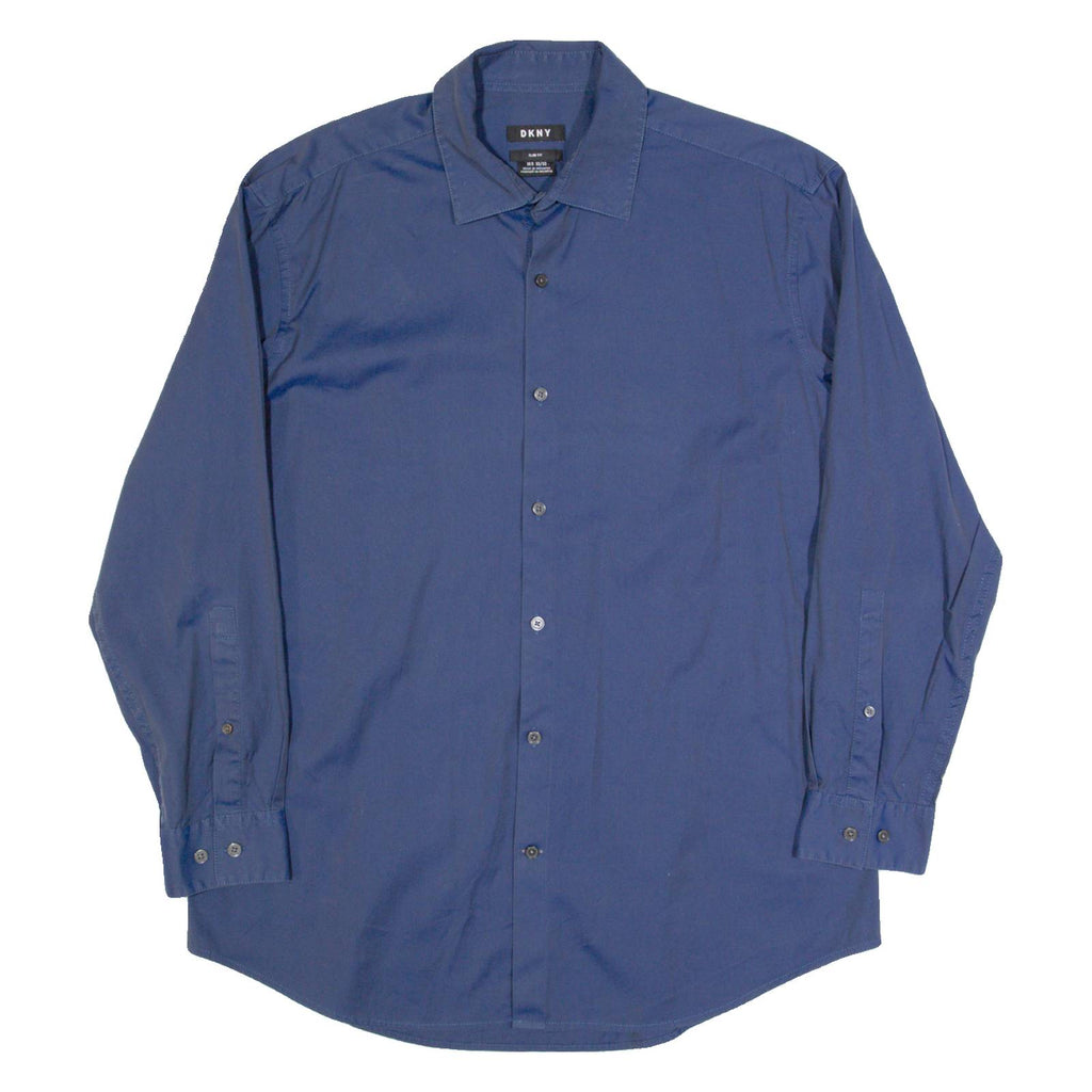 DKNY Slim Fit Mens Plain Shirt Blue Long Sleeve L