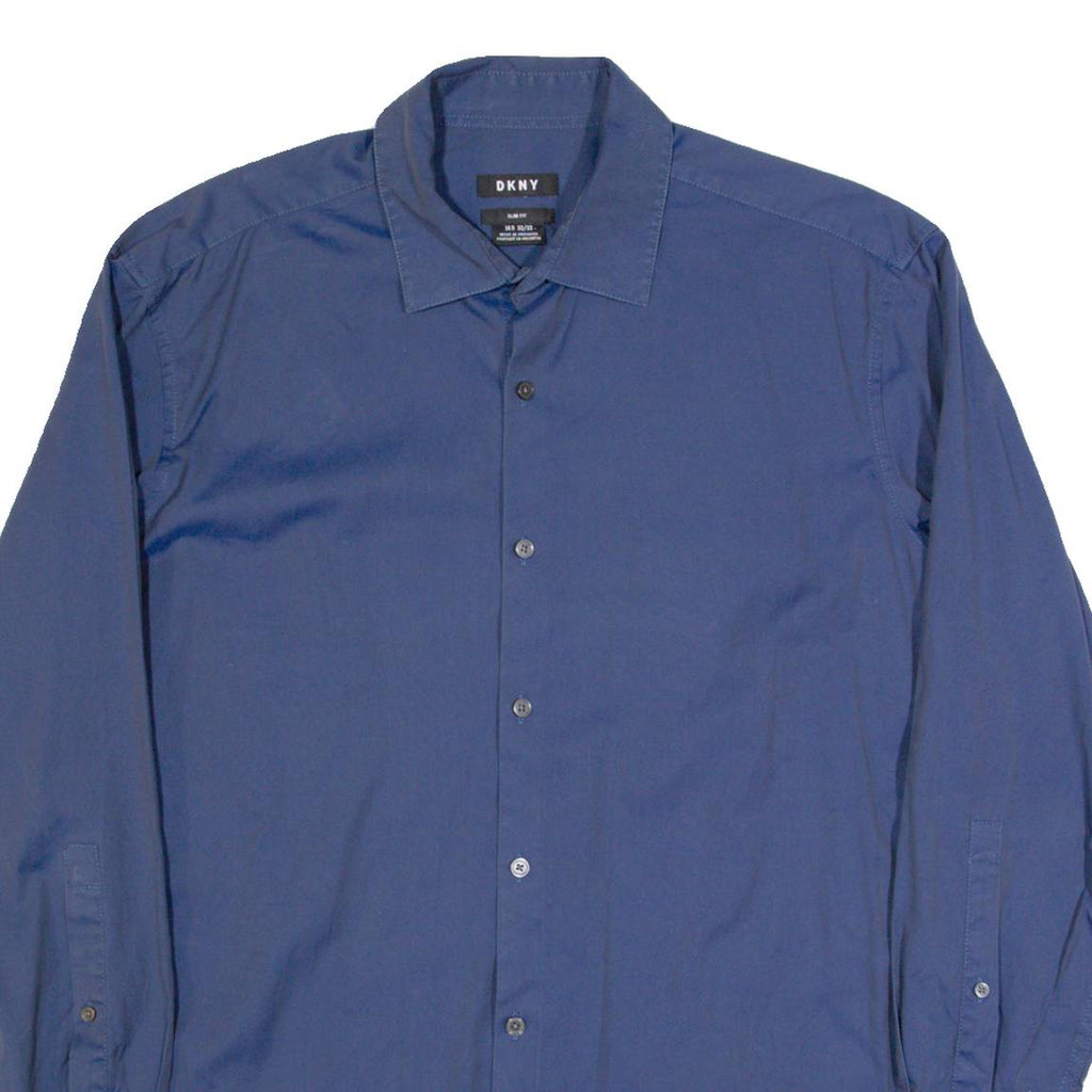 DKNY Slim Fit Mens Plain Shirt Blue Long Sleeve L