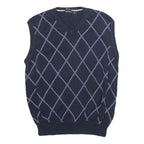 NAUTICA Mens Blue & White Patterned V-Neck Cotton Jumper M Sleeveless Classic