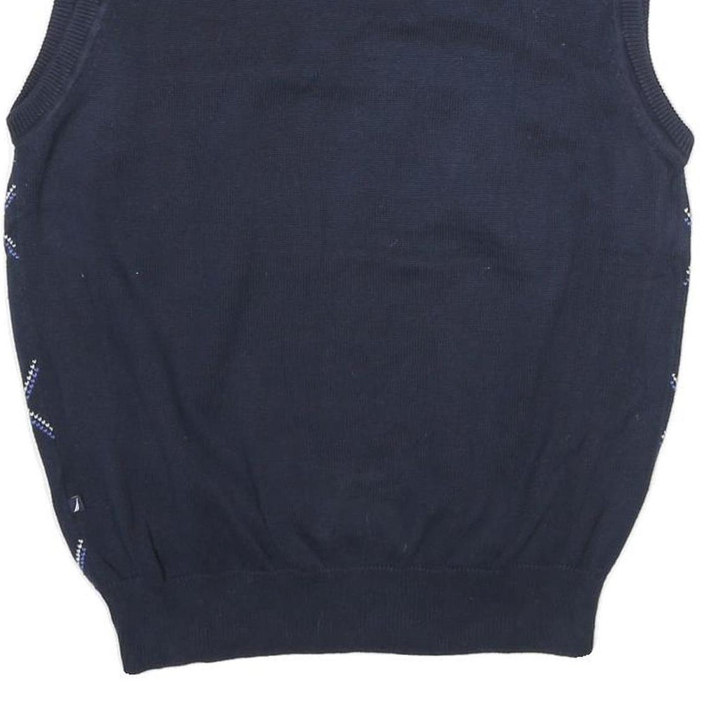 NAUTICA Mens Blue & White Patterned V-Neck Cotton Jumper M Sleeveless Classic