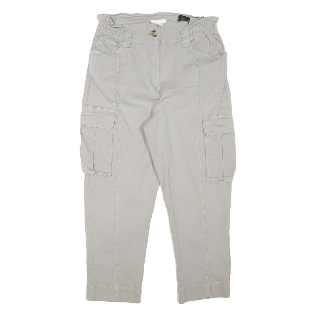 H&M Womens Relaxed Beige Cargo Cotton Blend Trousers W31 L25 Casual Pocketed