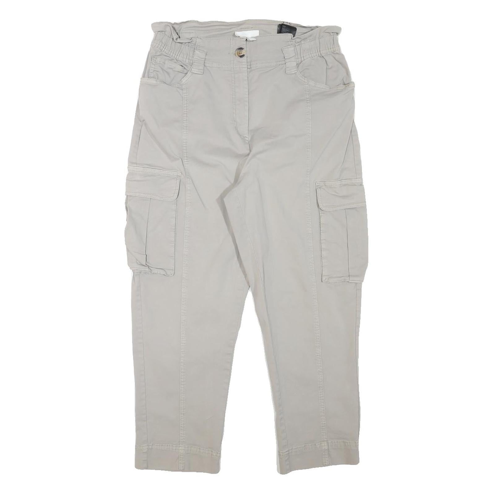 H&M Womens Relaxed Beige Cargo Cotton Blend Trousers W31 L25 Casual Pocketed