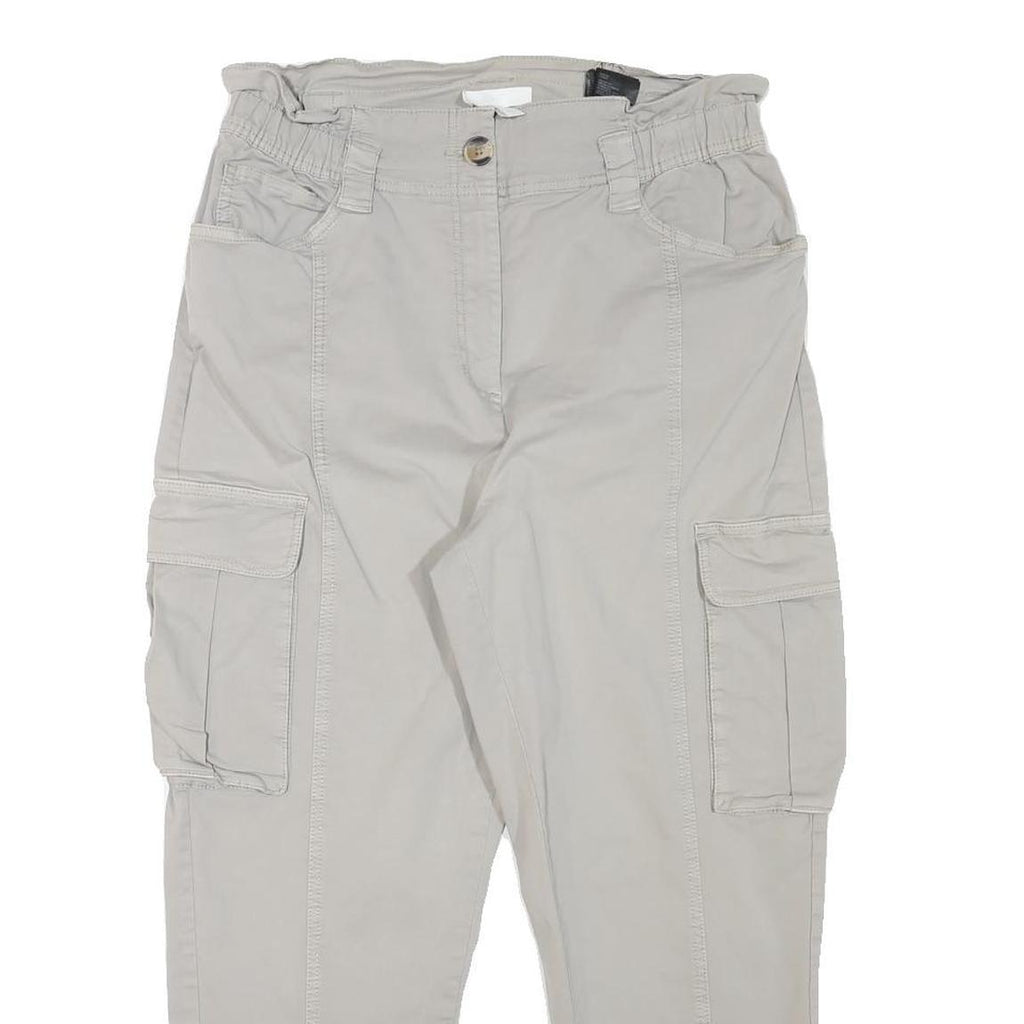 H&M Womens Relaxed Beige Cargo Cotton Blend Trousers W31 L25 Casual Pocketed