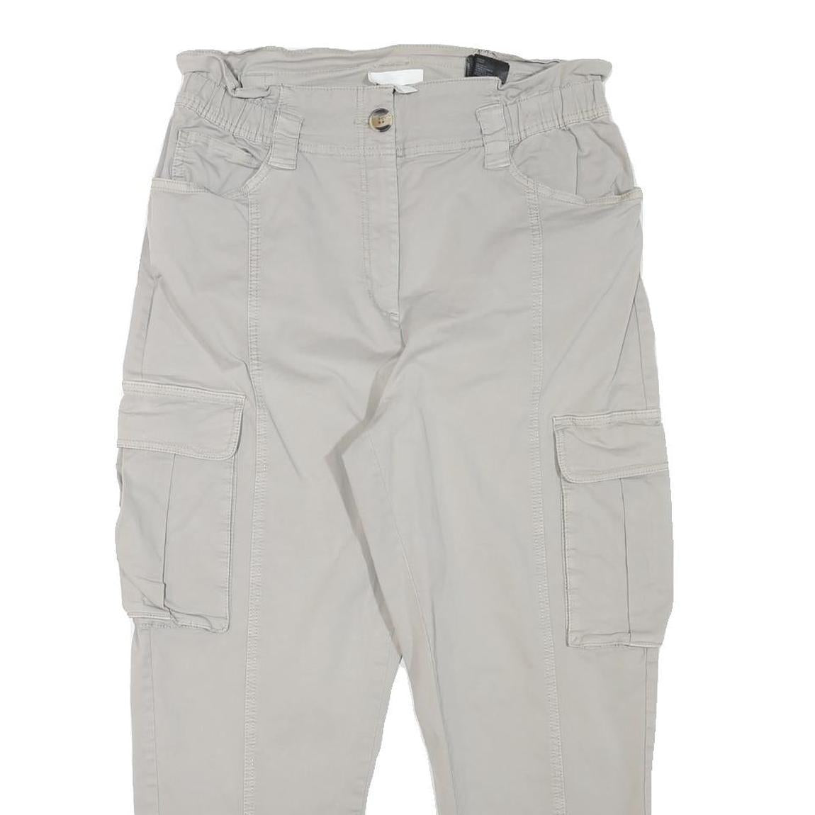 H&M Womens Relaxed Beige Cargo Cotton Blend Trousers W31 L25 Casual Pocketed