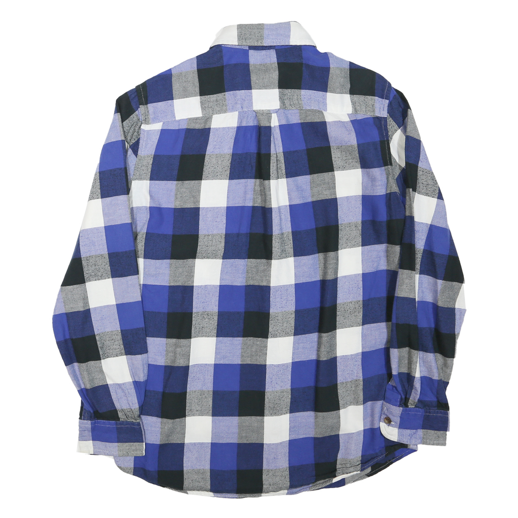 CHAPS Mens Blue & Black Check Shirt L Button Down Collar Cotton Blend Long