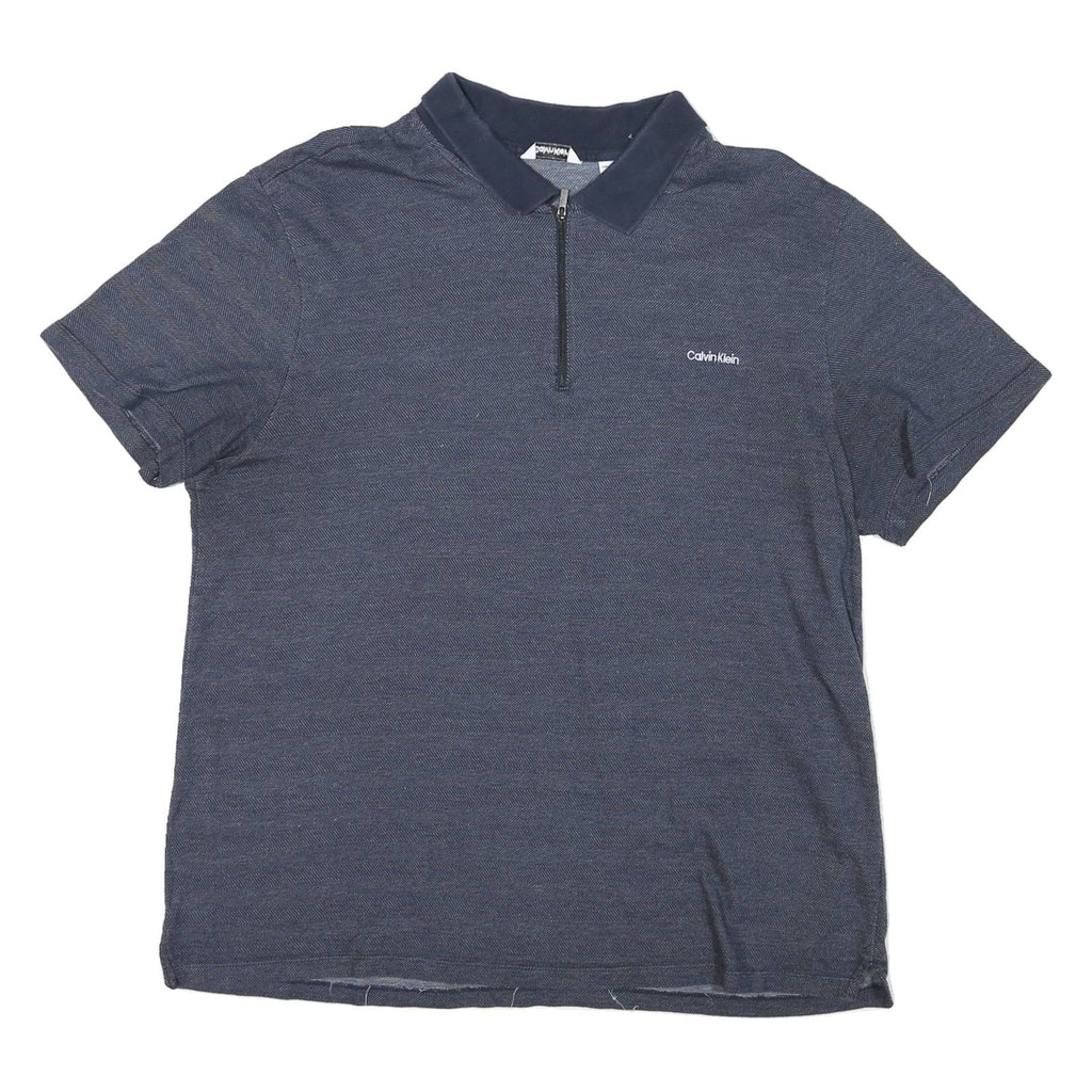 CALVIN KLEIN Mens Blue Zip Front Short Sleeve Striped 2XL Polo Shirt