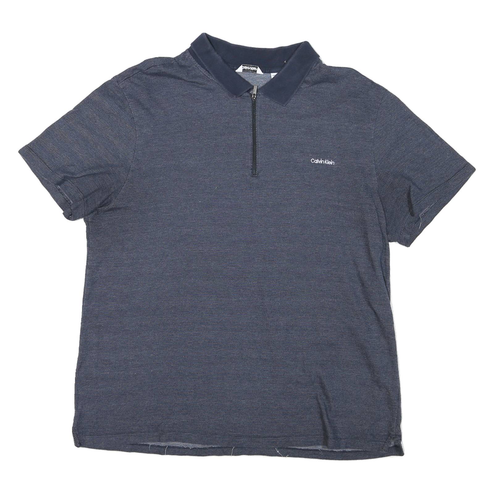 CALVIN KLEIN Mens Blue Zip Front Short Sleeve Striped 2XL Polo Shirt