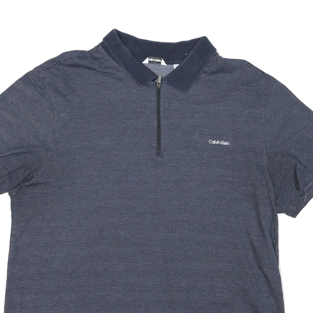 CALVIN KLEIN Mens Blue Zip Front Short Sleeve Striped 2XL Polo Shirt