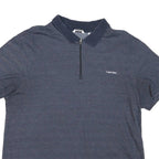 CALVIN KLEIN Mens Blue Zip Front Short Sleeve Striped 2XL Polo Shirt