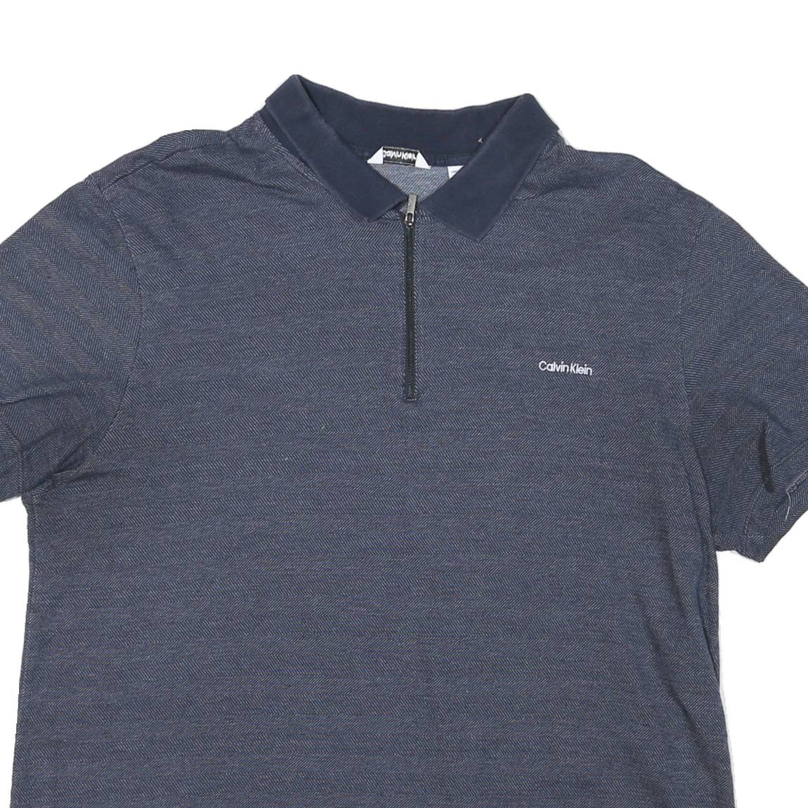 CALVIN KLEIN Mens Blue Zip Front Short Sleeve Striped 2XL Polo Shirt