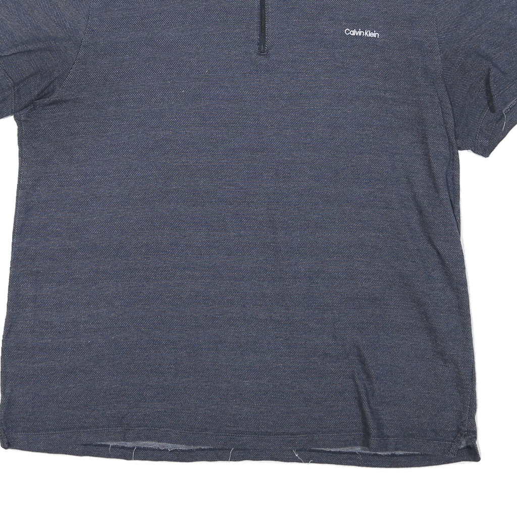 CALVIN KLEIN Mens Blue Zip Front Short Sleeve Striped 2XL Polo Shirt