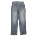 MINGRONG Womens Jeans Blue Regular Straight Denim W28 L30 Distressed Embroidery