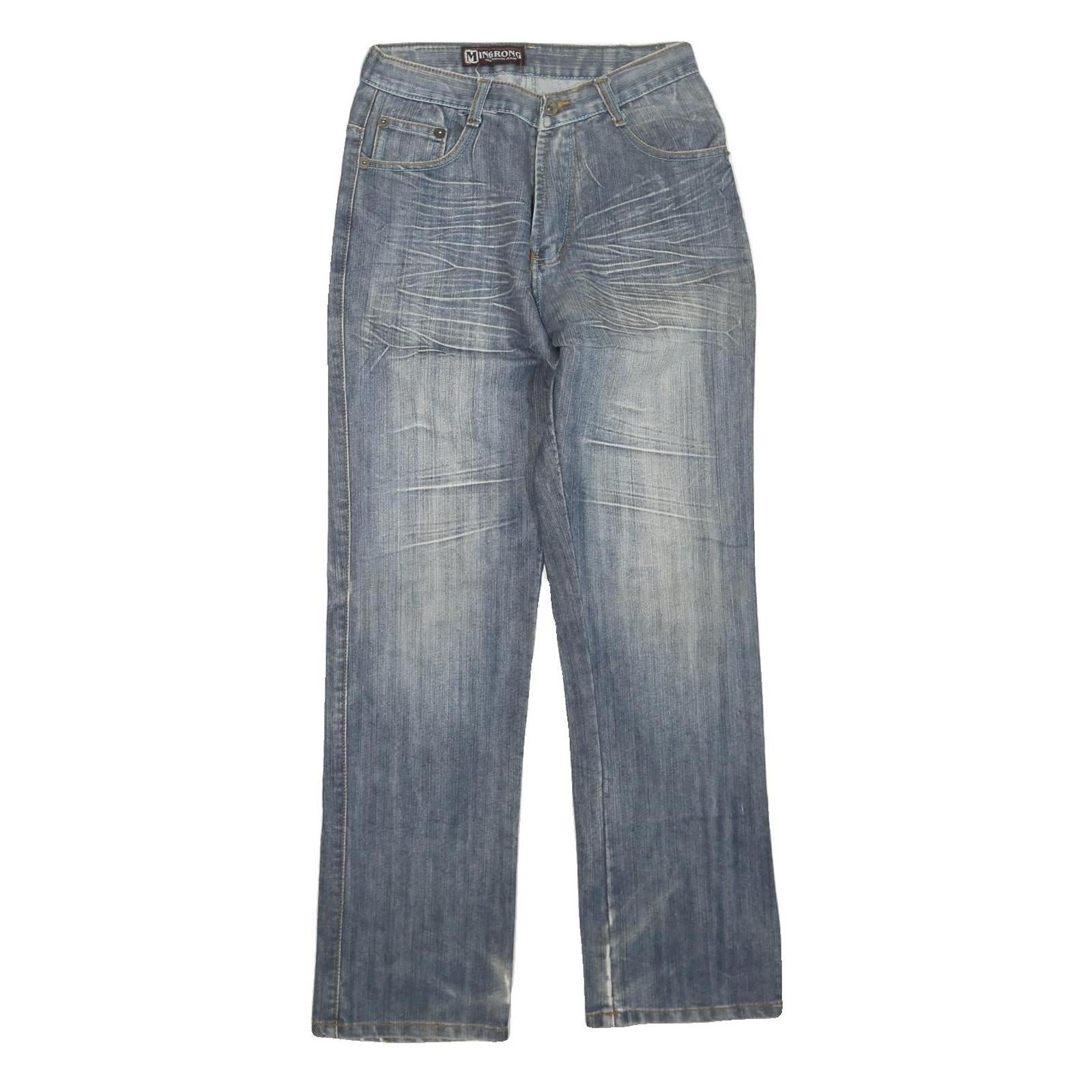 MINGRONG Womens Jeans Blue Regular Straight Denim W28 L30 Distressed Embroidery