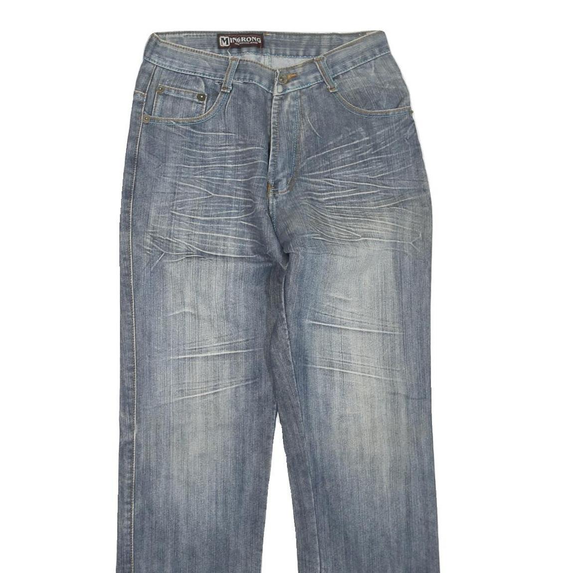 MINGRONG Womens Jeans Blue Regular Straight Denim W28 L30 Distressed Embroidery