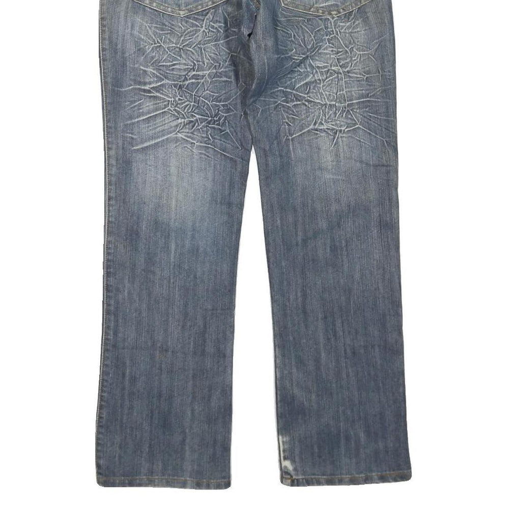 MINGRONG Womens Jeans Blue Regular Straight Denim W28 L30 Distressed Embroidery