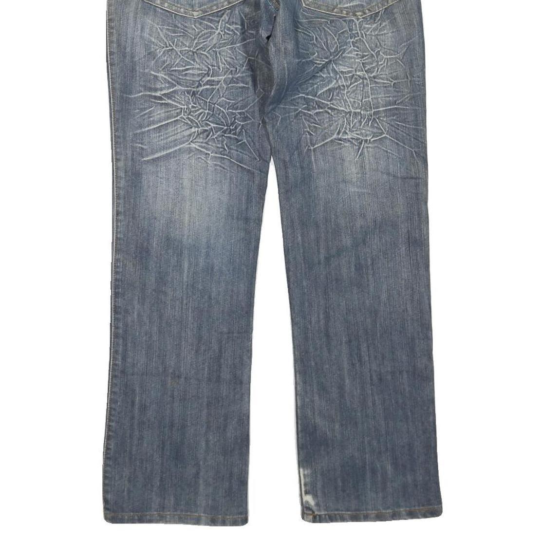 MINGRONG Womens Jeans Blue Regular Straight Denim W28 L30 Distressed Embroidery