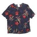 SAH HARBOR Womens Navy Blue & Red Floral Printed Basic Top Short Sleeve Round