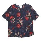 SAH HARBOR Womens Navy Blue & Red Floral Printed Basic Top Short Sleeve Round