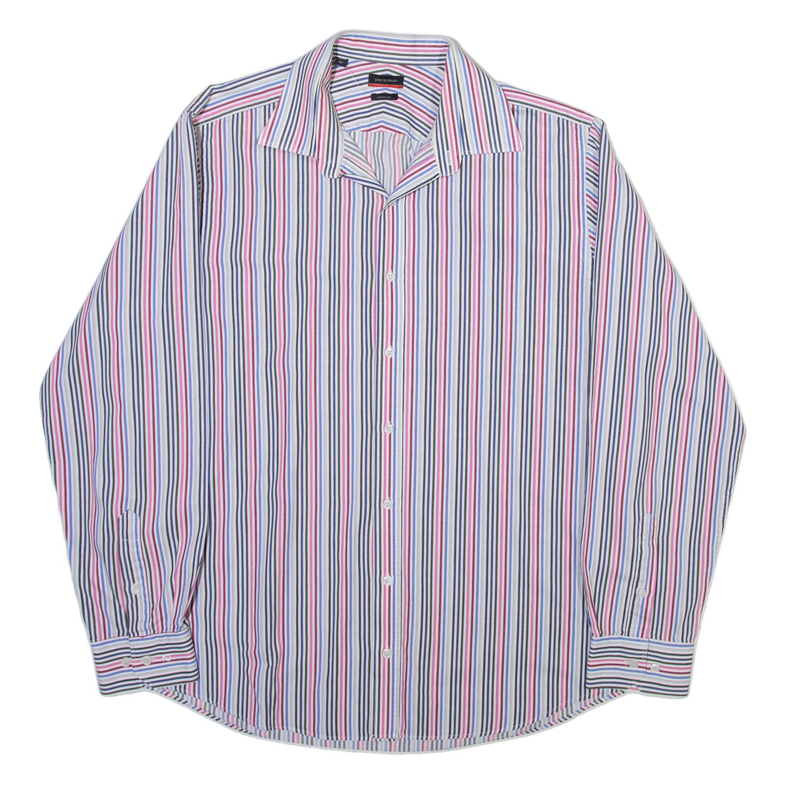 PIERRE CARDIN Mens Shirt White Striped Long Sleeve L