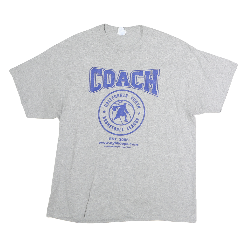 PORT & COMPANY Mens Grey Coach Graphic T-Shirt XL Short Sleeve Crew Neck