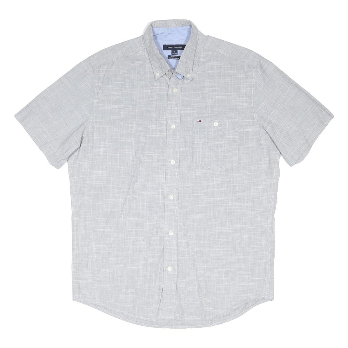 TOMMY HILFIGER Mens Grey Short Sleeve Cotton Blend Shirt S Button Down Pocket