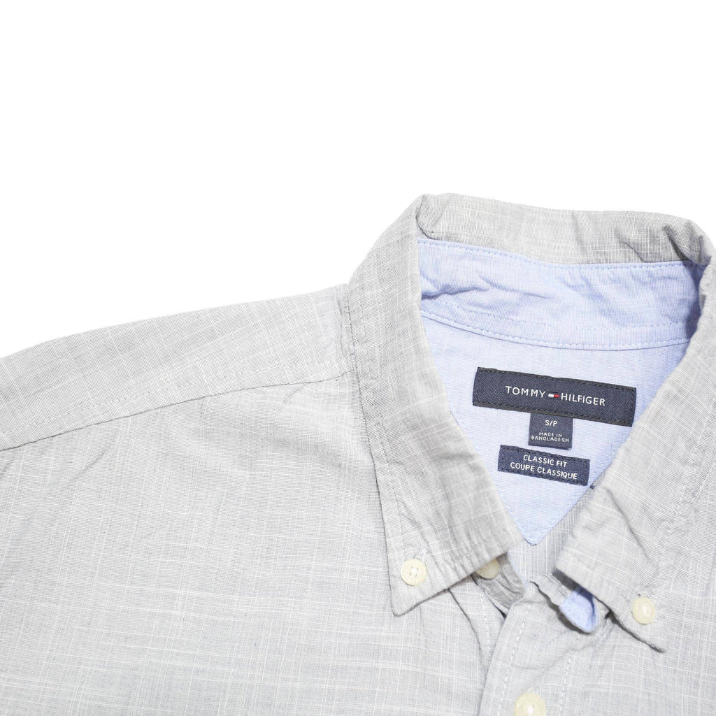 TOMMY HILFIGER Mens Grey Short Sleeve Cotton Blend Shirt S Button Down Pocket