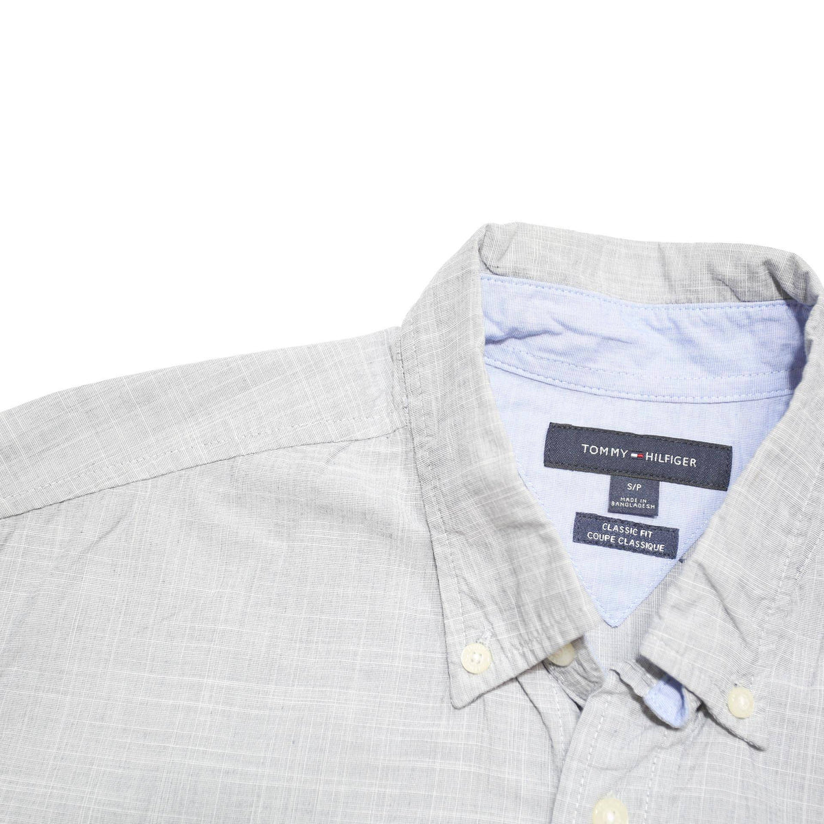 TOMMY HILFIGER Mens Grey Short Sleeve Cotton Blend Shirt S Button Down Pocket