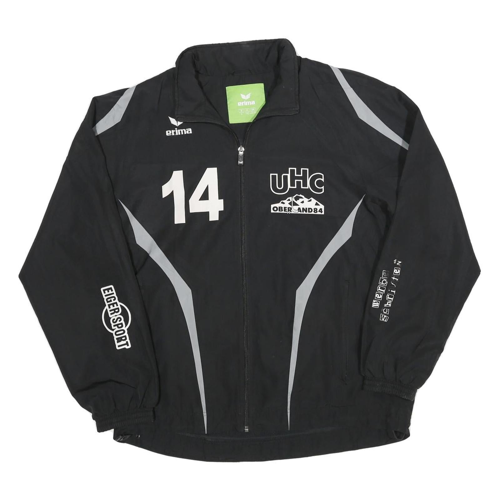 Mens Black Polyester Blend Sports Zip Jacket XL Erima UHC Oberland 84 Style