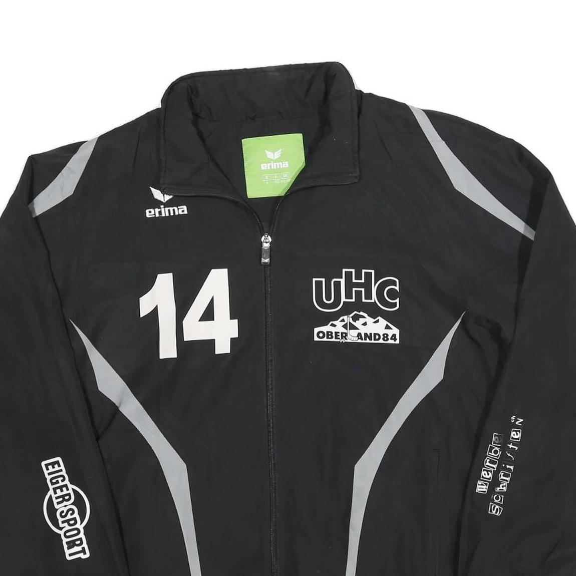 Mens Black Polyester Blend Sports Zip Jacket XL Erima UHC Oberland 84 Style