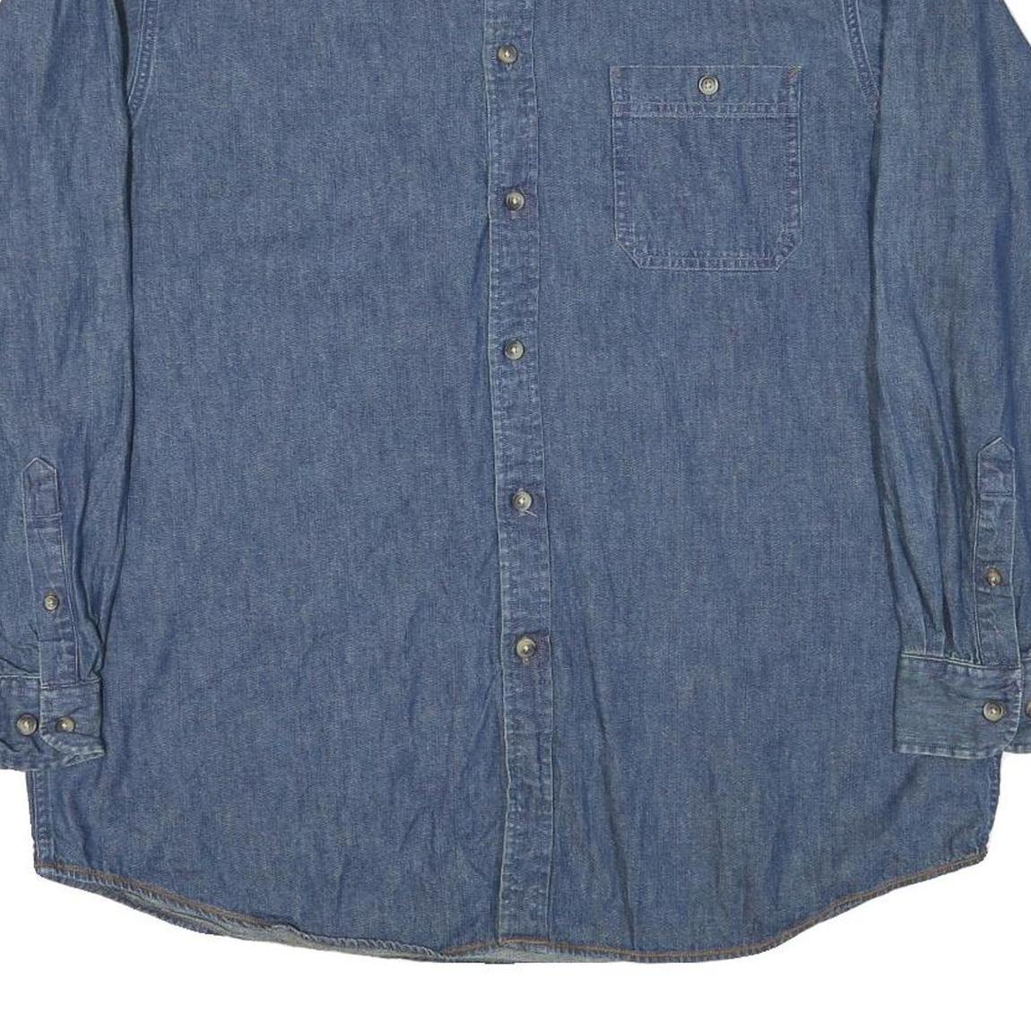 CASUALS Mens Blue Denim Cotton Blend Shirt L Button Down Pocket Long Sleeve