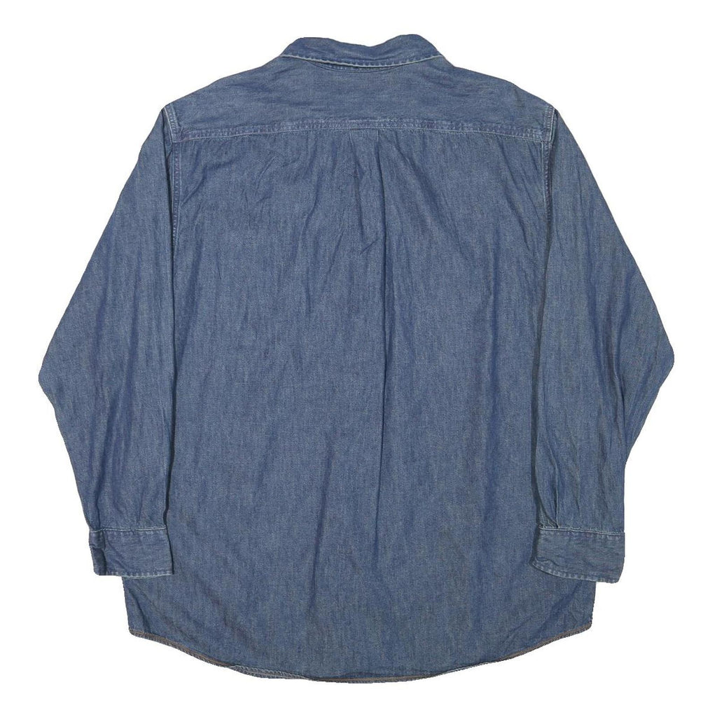 CASUALS Mens Blue Denim Cotton Blend Shirt L Button Down Pocket Long Sleeve