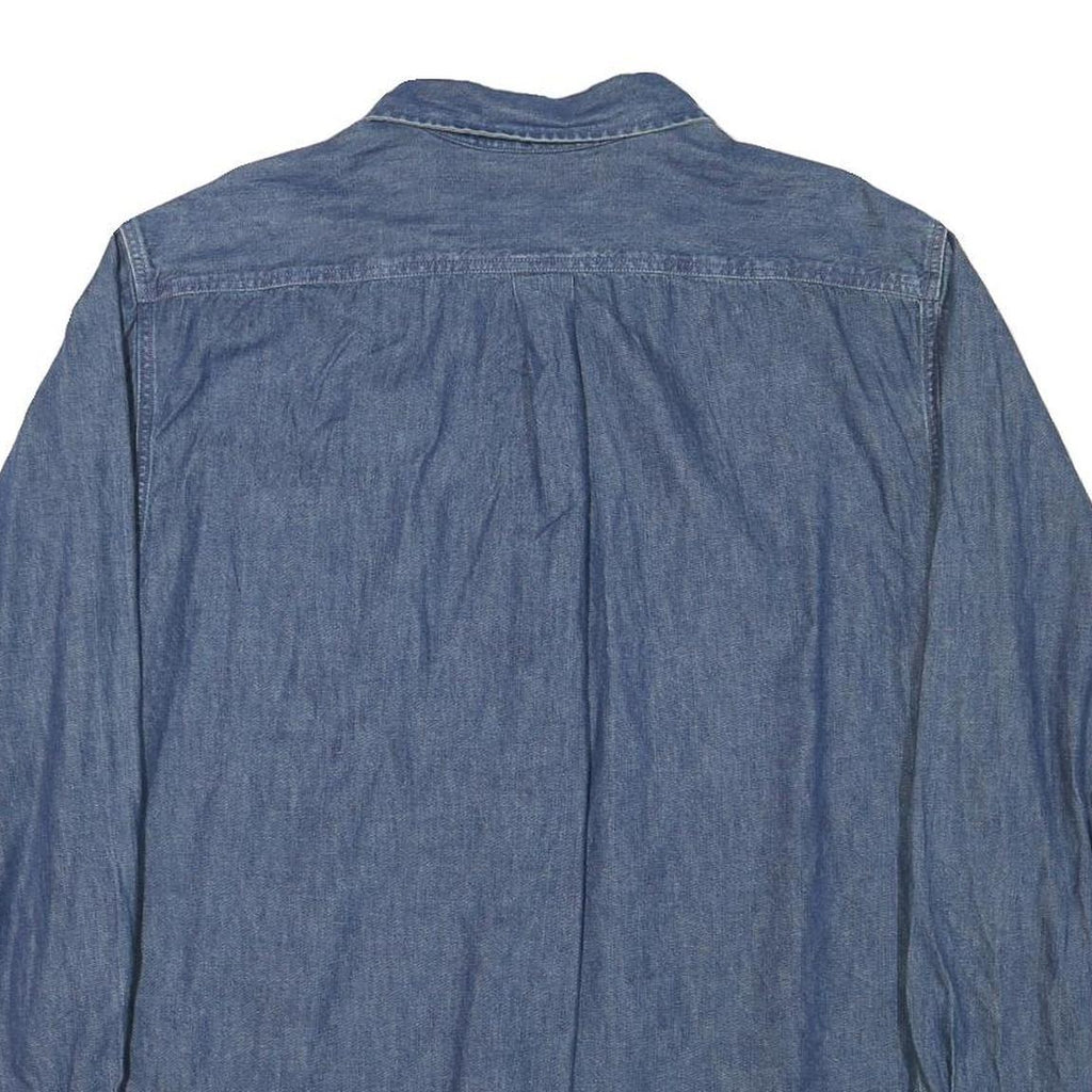 CASUALS Mens Blue Denim Cotton Blend Shirt L Button Down Pocket Long Sleeve