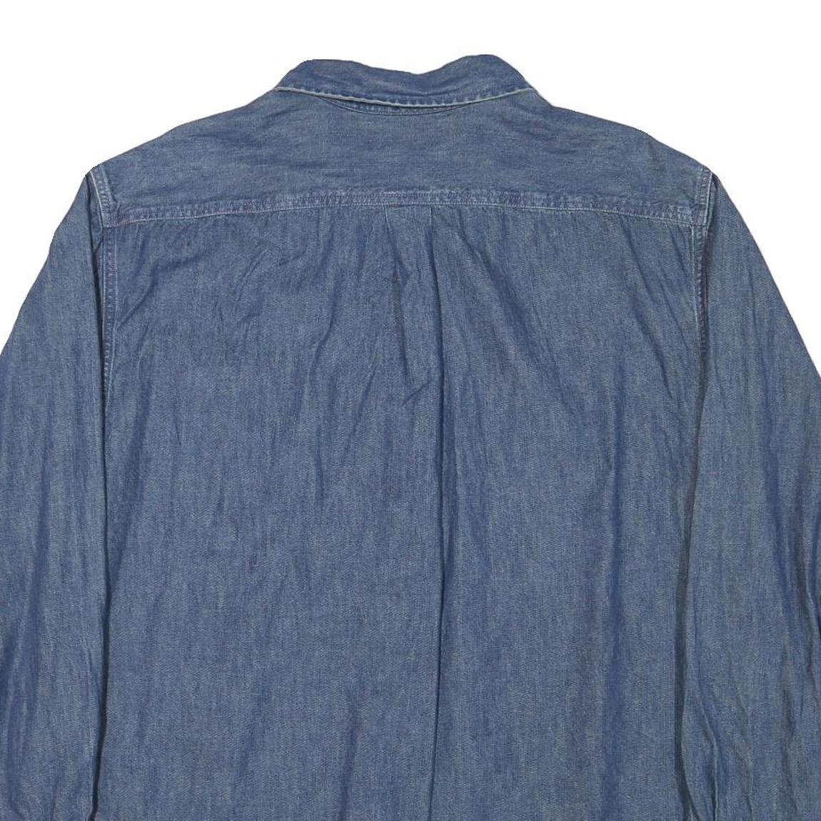 CASUALS Mens Blue Denim Cotton Blend Shirt L Button Down Pocket Long Sleeve