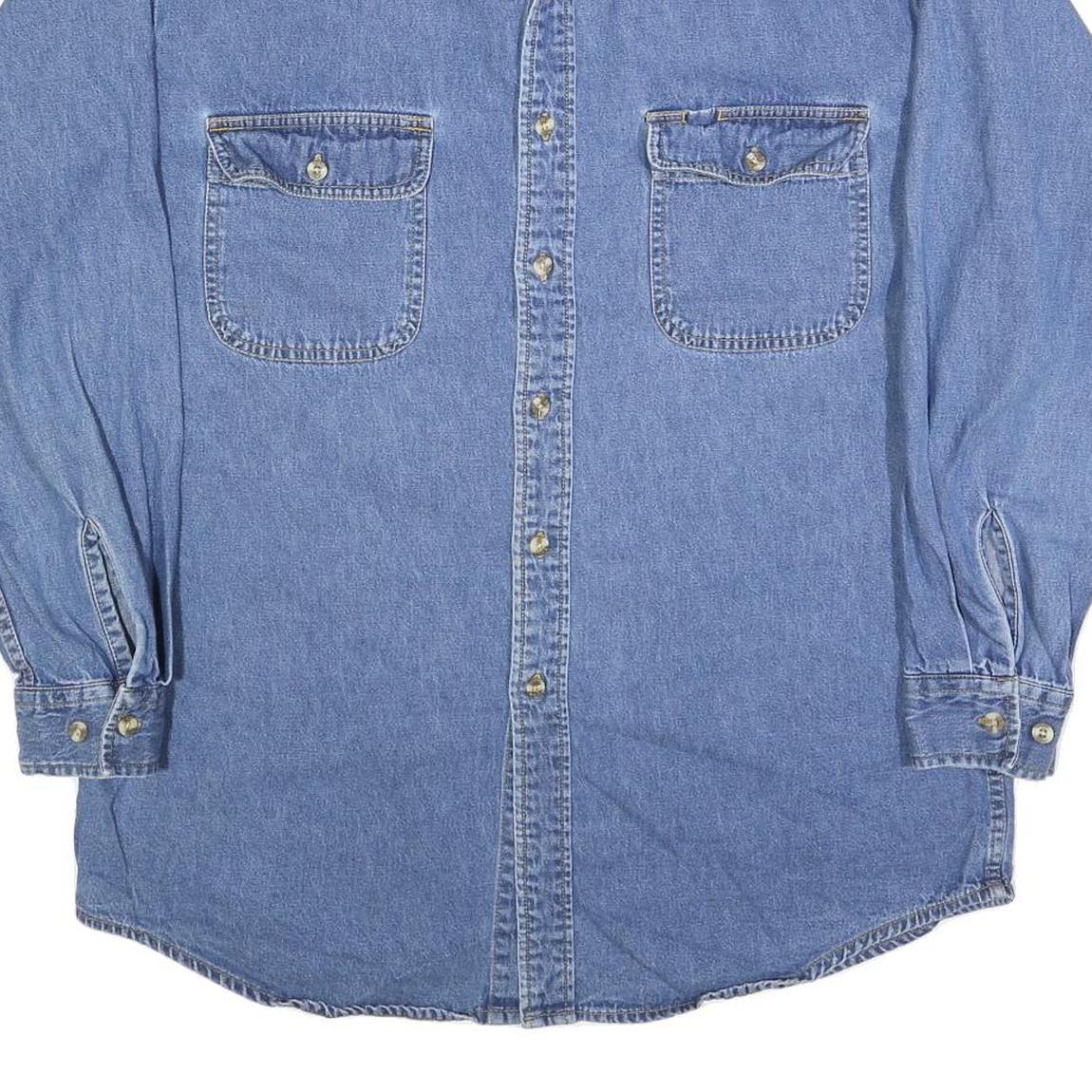 BIG MAC Mens Blue Denim Shirt L Cotton Blend Casual Long Sleeve Button Pocket