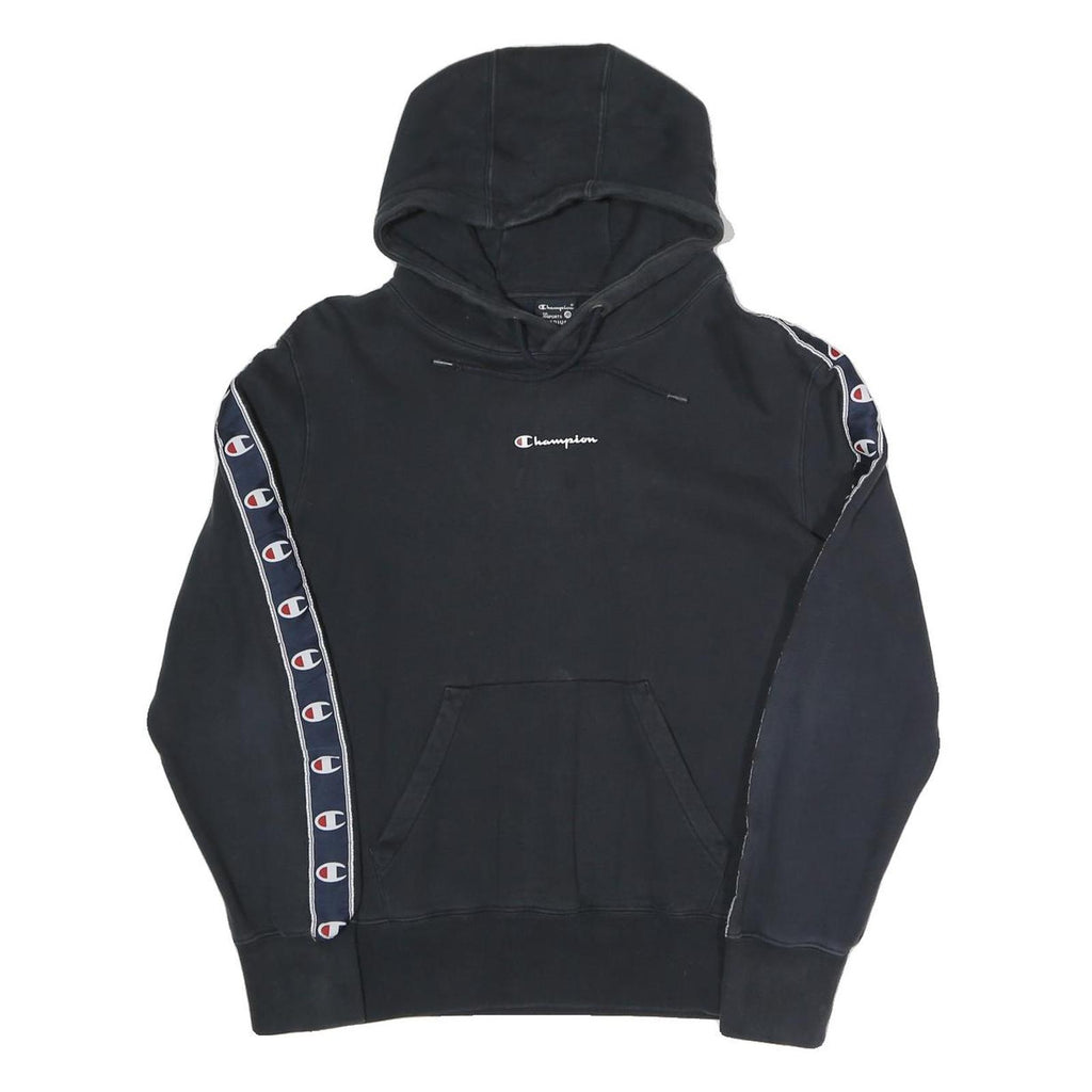 CHAMPION Womens Black Hoodie M Logo Tape Detail Cotton Blend Pullover