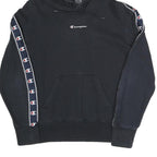 CHAMPION Womens Black Hoodie M Logo Tape Detail Cotton Blend Pullover
