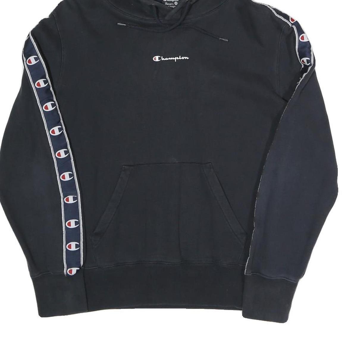 CHAMPION Womens Black Hoodie M Logo Tape Detail Cotton Blend Pullover