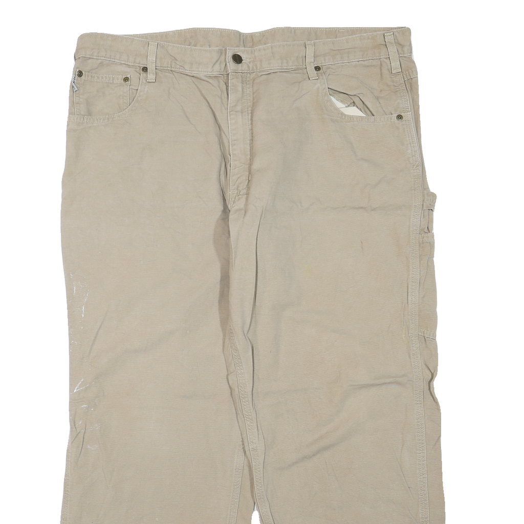 CARHARTT Mens Jeans Beige Regular Straight Denim W42 L30 Workwear Zip Pocket