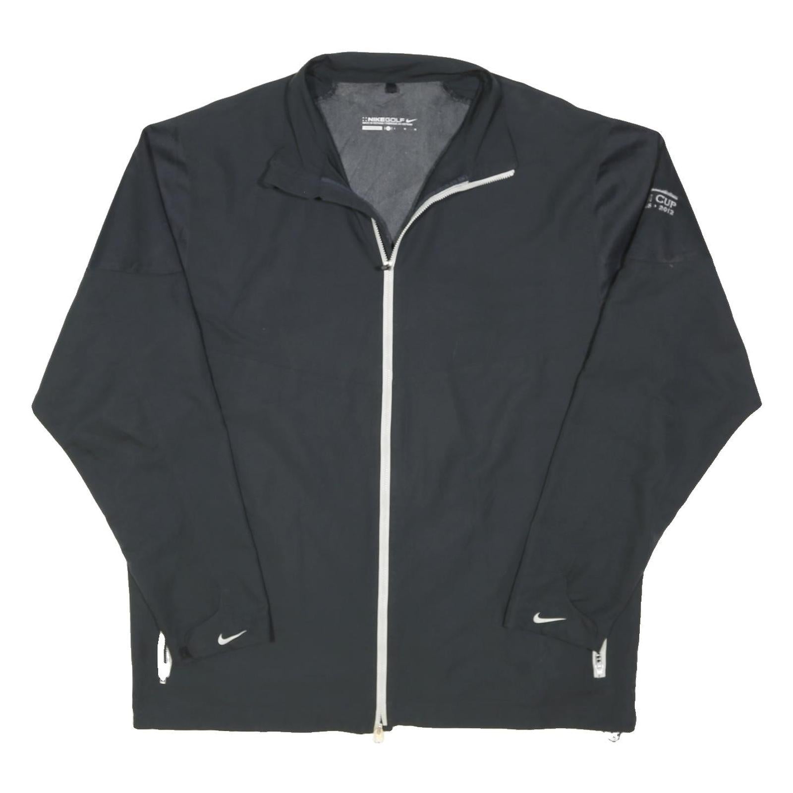 NIKE Mens Black Golf Jacket L Polyester Blend Plain Zip Lightweight Sportswear