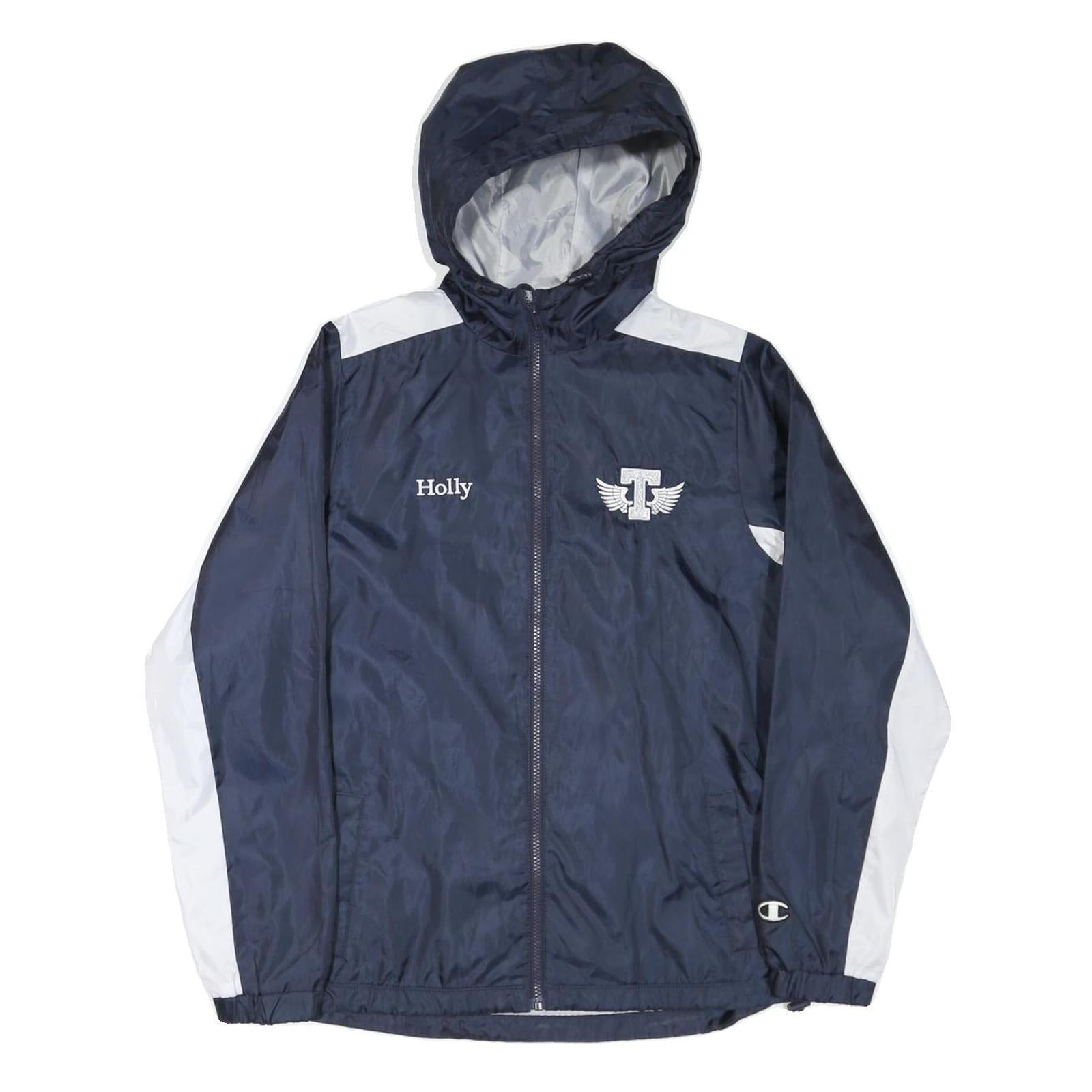 CHAMPION Womens Navy & White Thunderbird Nylon Zip Jacket S Windbreaker Hooded